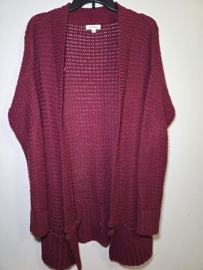 Open-Front Knit Cardigan in Berry by J.J. Basics